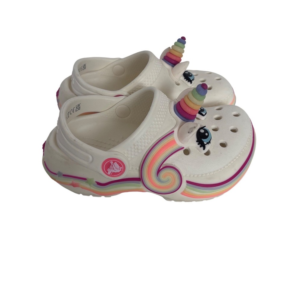 Crocs Fun Lab Unicorn Light Up Clogs Toddler Size C8 White Rainbow Shoes